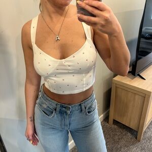 White Crop Top with Red Accents